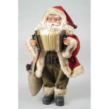 Père noël polystyrene debout et accordeon avec sachet cadeau en jute Kaemingk -560022