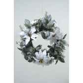 couronne deco poinsettia neige avec baies et paillettes 40 cm kaemingk 685170