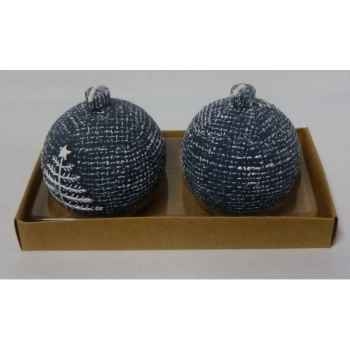 2 bougies boules motif sapin 6cm bleu Peha -CL-10370