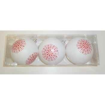 3 boules 10cm blanc/rouge flockon neige Peha -PS-72235