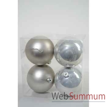 Boules plastique uni brill-mat 100 mm argent satine Kaemingk -22211