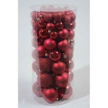 Boules plast mix rouge noël Kaemingk -23222