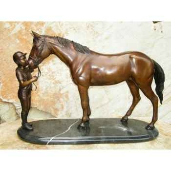 Statuette bronze cavalière fille et cheval sur base en marbre -AN1018BR-B
