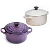 le creuset set de 2 mini cocottes ceramique 10 cm cassis blanc 005734