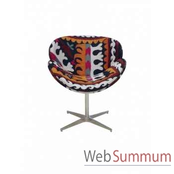 Fauteuil molly giratoire base bois ikat velours szalay -Szalay20