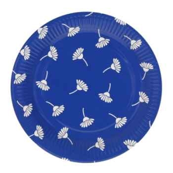 Assiettes, carton "invitation" rond Ø 26 cm bleu "flowers" papstar -11816