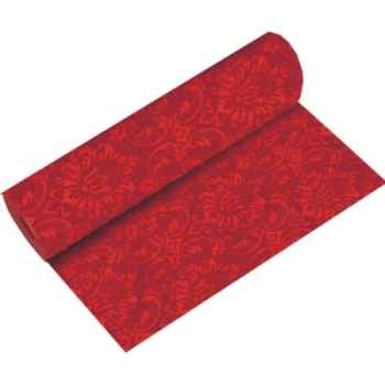 Chemin de table, aspect textile, airlaid 24 m x 40 cm rouge \"ornament\" en roulea papstar -10620