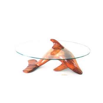 Table basse le dauphin 95 cm en feuillus verre trempé, bord poli Lasterne -MDA095-F