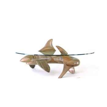 Table basse le requin en feuillus verre trempé, bord poli Lasterne -MRE105-F