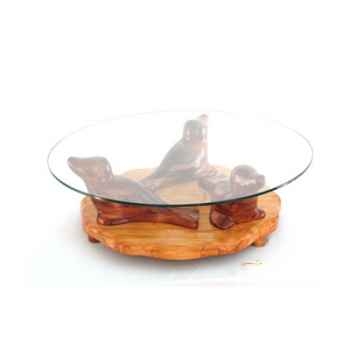 Table basse le trio de phoques en résineux verre trempé, bord poli 90 cm Lasterne -MPH080-90