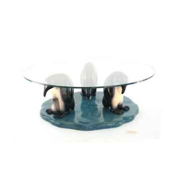 Table basse le trio de pingouins en résineux verre trempé, bord poli 80 cm Lasterne -MPI085-80