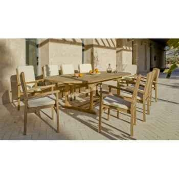 Ensemble amberes teck 1 table extensible 180-300 + 8 fauteuils + coussins ecru Exklusive hevea -10084-3663141