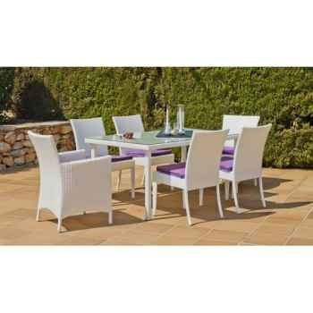 Ensemble villalba 150 : 1 table + 4 chaises + 2 fauteuils coussins rayés marron Exklusive hevea -10109-8430424