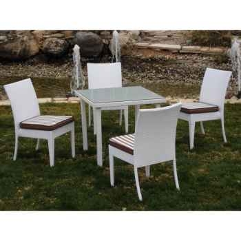 Ensemble villalba 80 : 1 table + 2 chaises coussins rayés marron Exklusive hevea -10111-8430424