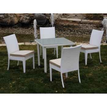 Ensemble villalba 80 : 1 table + 2 chaises coussins rayés beige Exklusive hevea -10114-3663141