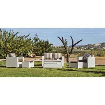 Ensemble salon de jardin tuscan 7 coussin rayé marron : 1 canapé 2pl + 2 fauteuils + 1 table basse Exklusive hevea -10130-8430514