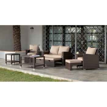 Ensemble salon de jardin vanila avec repose pieds : 1 canapé 2pl + 2 fauteuils + 1 table basse coussin rayé beige Exklusive hevea -10139-3663141