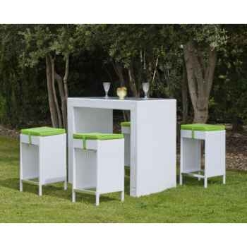 Ensemble table bar menorca et 4 tabourets coussin pistache Exklusive hevea -11183-3663141