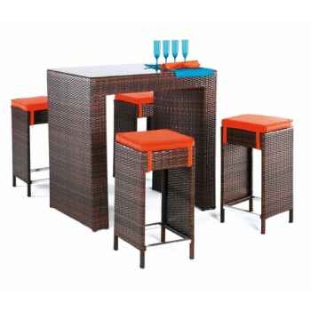 Ensemble table bar delphin et 4 tabourets coussin orange Exklusive hevea -11184-3663141