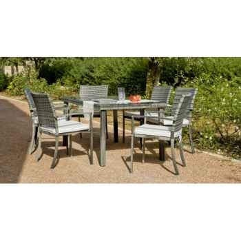 Ensemble maracaibo 1 table 150 + 6 fauteuils coussins ecru Exklusive hevea -11275-3663141