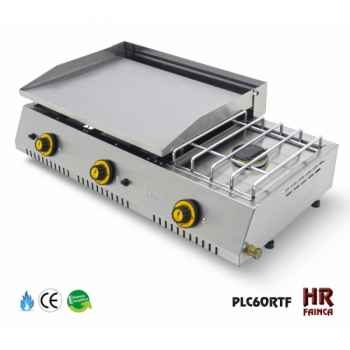 Plancha chassis inox gaz 13,5kw - 2+1 brûleur(s) - plaque 60x40 acier rectifié 15mm - montée en butane/propane lot de 5 Fainca -10169-3663141