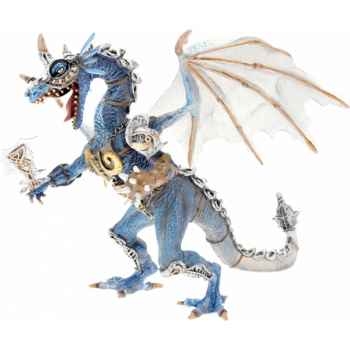 Collection les dragons figurine le dragon en armure gris translucide et bleu Figurine Plastoy 60250