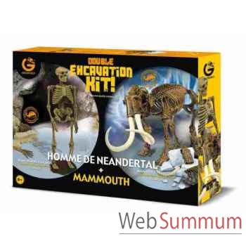 Gw dino excav kit pack duo - homme neandertal(21cm) & mammouth(26cm) Geoworld -CL662K