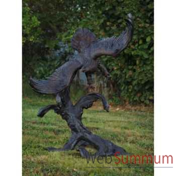 Sculpture aigle sur branche en bronze thermobrass -b81066
