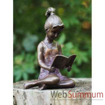 Sculpture petite fille avec livre patine chaud en bronze thermobrass -an0803br-hp