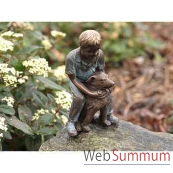Sculpture garçon avec chien en bronze thermobrass -an1979brw-v