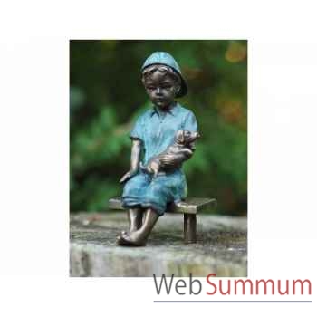 Sculpture garçon avec chien en bronze thermobrass -an2126brw-v