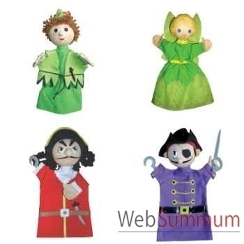 Promotion ensemble 4 marionnettes Peter Pan, fée Clochette, Crochet et Pirate -LWS-252