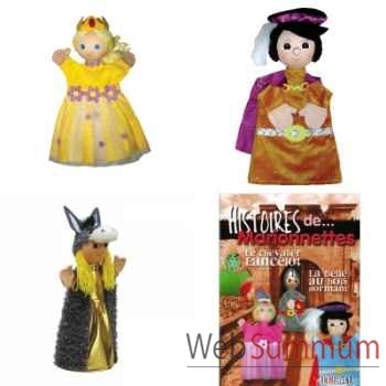 Lot 3 marionnettes tissus à gaine Le prince et la princesse Peau D\'ane avec histoire -LWS-360