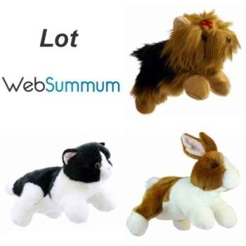 Lot 3 marionnettes à main gants animaux de compagnie chien et chat -LWS-368