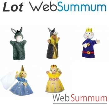 Lot de 5 marionnettes gant en tissu, Peau d\'ane, le roi, la fée et la princesse -LWS-373