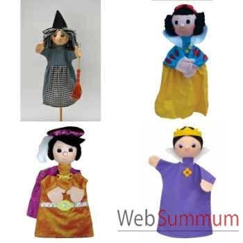Lot 4 marionnettes en tissus à gaine Blanche Neige, la Reine, le Prince et la sorcière -LWS-381
