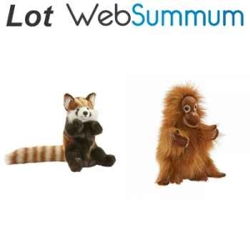 Lot Marionnette à main réaliste Singe Orang-outan et Panda roux -LWS-463