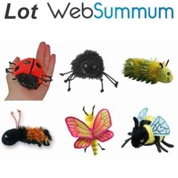 Lot 6 marionnettes à doigt insectes coccinelle, araignée, chenilles, papillon, bourdon -LWS-469