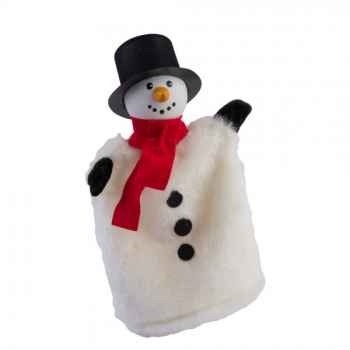 Marionnette à main Beni bonhomme de neige 28cm, tête en bois Kersa -61125