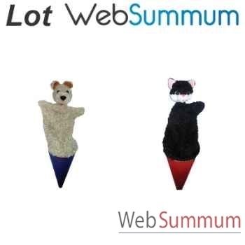 Lot 2 marionnettes marottes tissus chien et chat -LWS-484