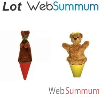 Lot de 2 marionnettes marottes en tissus ours gars et fille -LWS-485