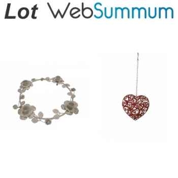 Lot 2 décorations coeur et roses en métal -LWS-496