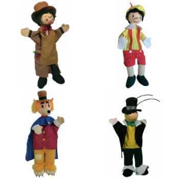 Lot marionnettes à main en tissus Pinocchio et compères -LWS-500