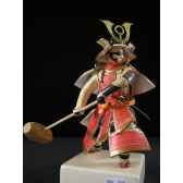 figurine samourai peinte gilles carda massues rouge et or 138c