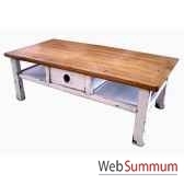 table basse 1 tiroir shaolin dessus natureet blanc style chine c00013nat wa