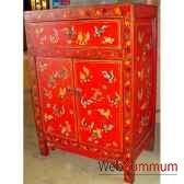 armoirette 2 portes et 1 tiroir papillon rouge style chine c0933r