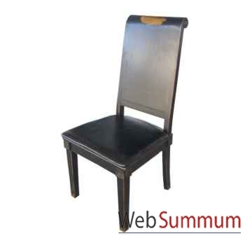 Chaise noire vieillie assise cuir eastern style Chine -C0563