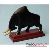 buffalo stylise bois noir sur socle couleur marron artisanat indonesien 13804