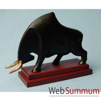Buffalo stylisé bois noir sur socle couleur marron artisanat Indonésien -13804