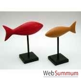 set de 2 poissons bois polychrome sur socle artisanat indonesien 13844